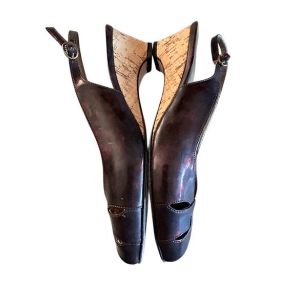 Vaneli Brisk Dark Tortoise Patent Slingback Peep-Toe Cork Wedge Heels 8.5 M - Picture 5 of 10